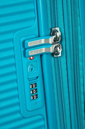 Walizka kabinowa American Tourister Soundbox 55 cm powiększana niebieska